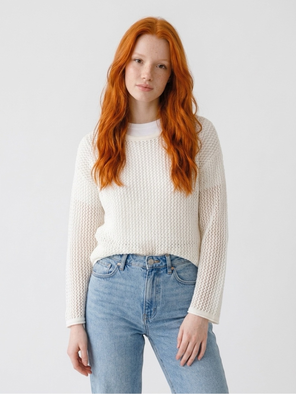 Banana Republic Cream Open-Knit Crewneck Sweater